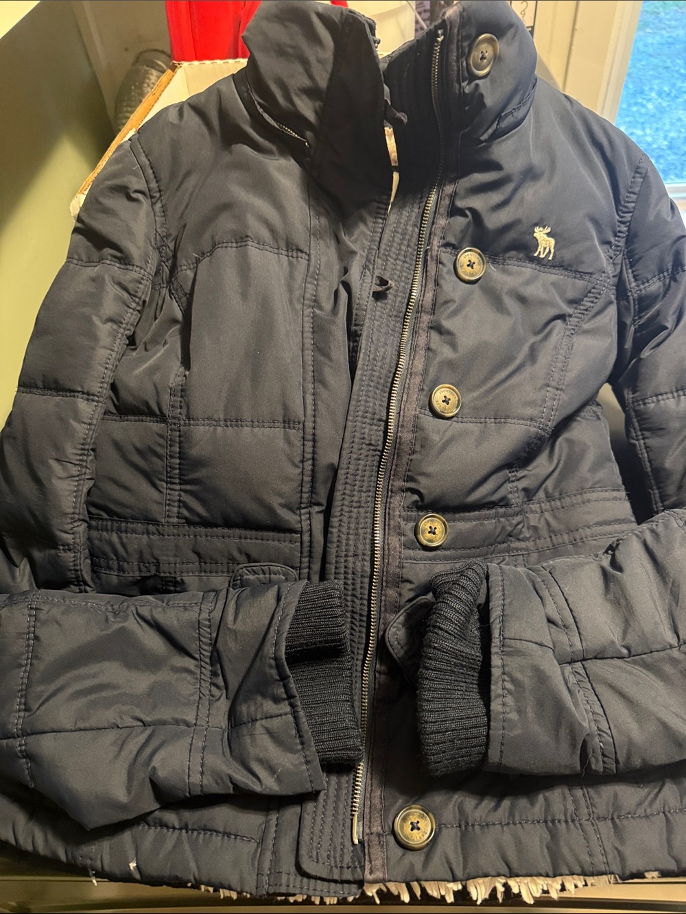 abercrombie Kids Girls Navy Blue Down Puffer Jacket Lined Funnel Neck Size 12/14
